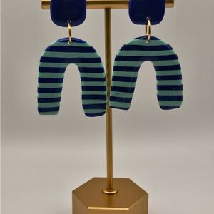 Navy and Mint Striped Earrings